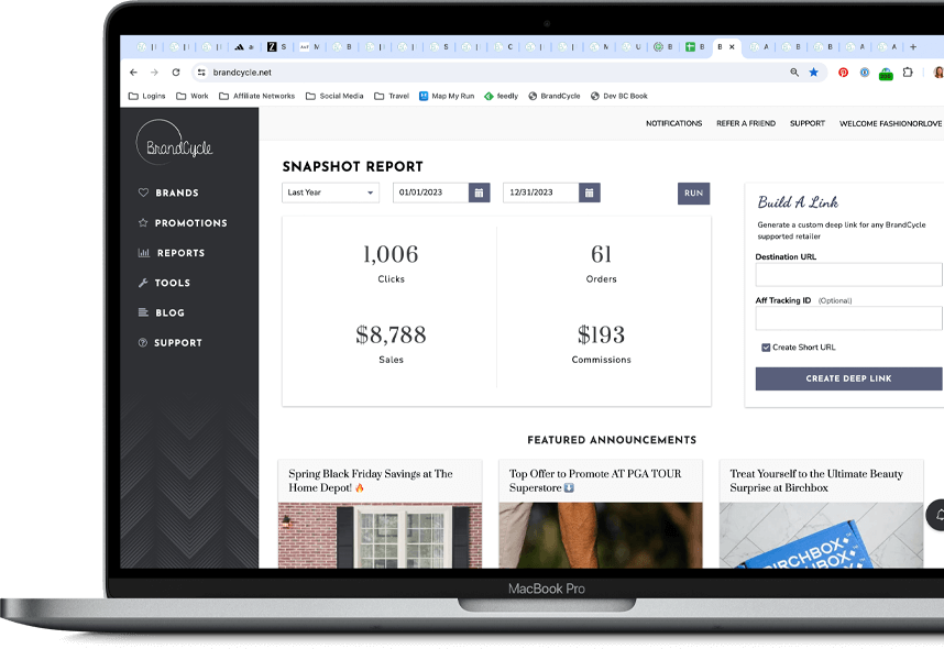 Snapshot of Brand Cycles interface